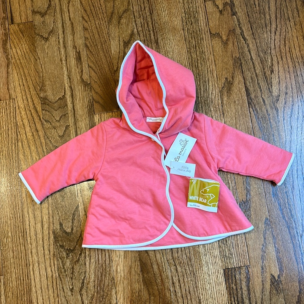 La Mascot Scalloped pink jacket with pearl button, baby girl 6 months NWT
